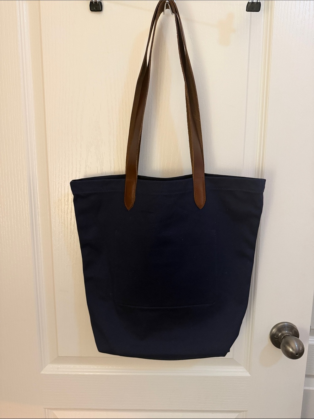 Ralph Lauren Navy Canvas Tote with Polo Bear and Brown genuine Leather Straps - Picture 3 of 5